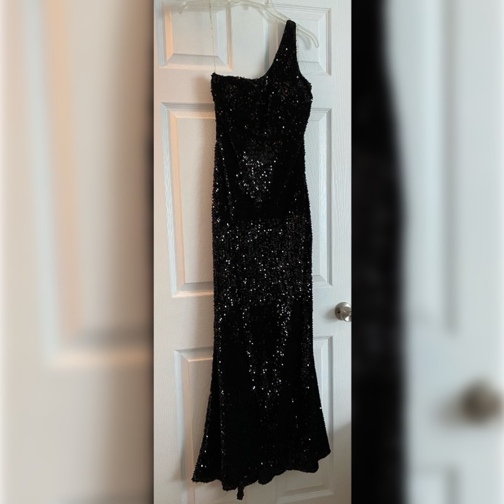 Medium long formal black sequins dress
